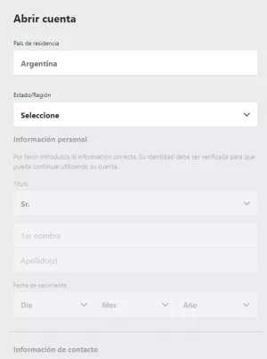 Bet365 Latam - Formulario de registro